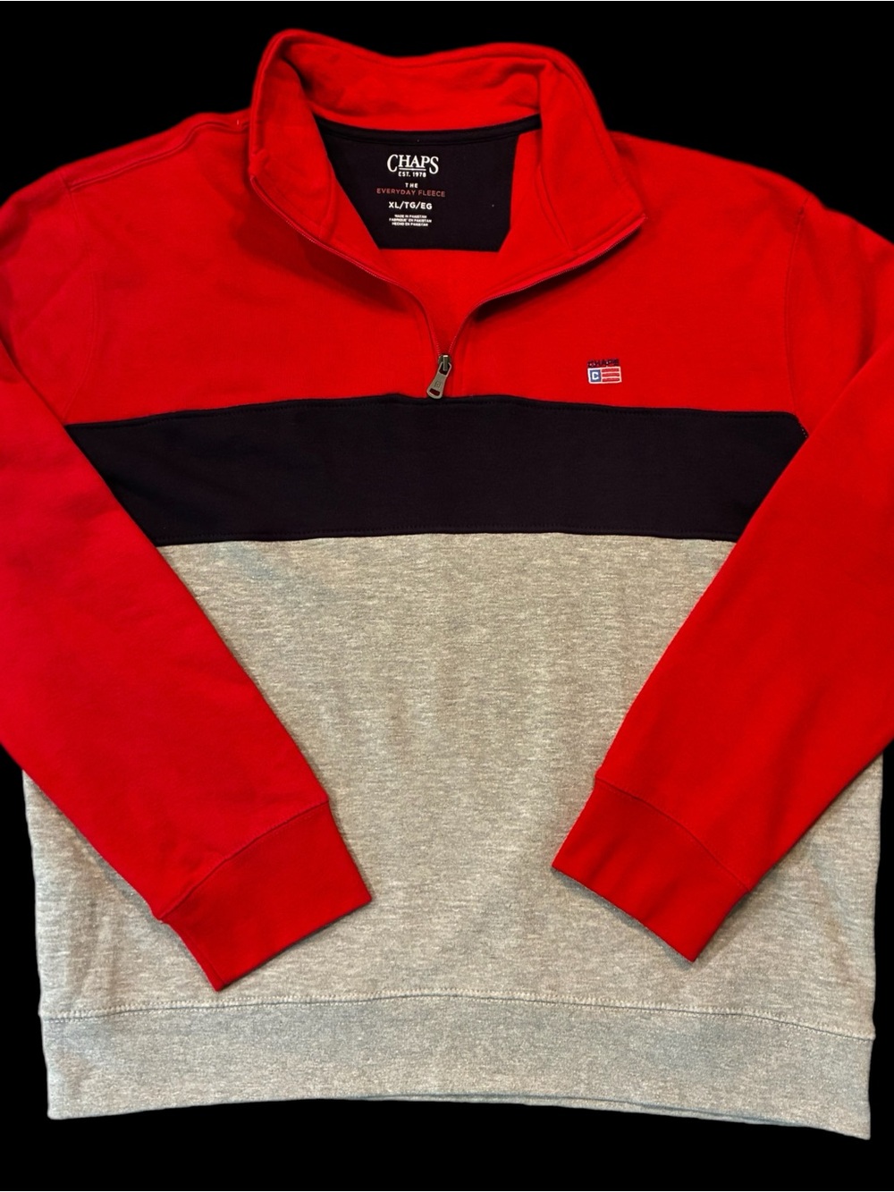 Chaps Men’s Everyday Quarter Zip Red, Navy & Gray Pullover, xl
